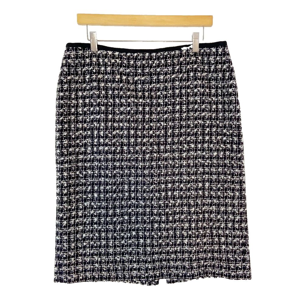 Talbots Pencil Skirt Womens 12 Black White Plaid Classic Lined Designer Inspired